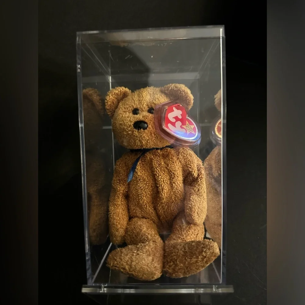 Ty Fuzz the Bear Beanie Baby 1998/1999 P.E. Pellets Near Mint w Case